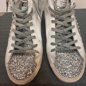 Golden Goose White Glitter Slides size 38